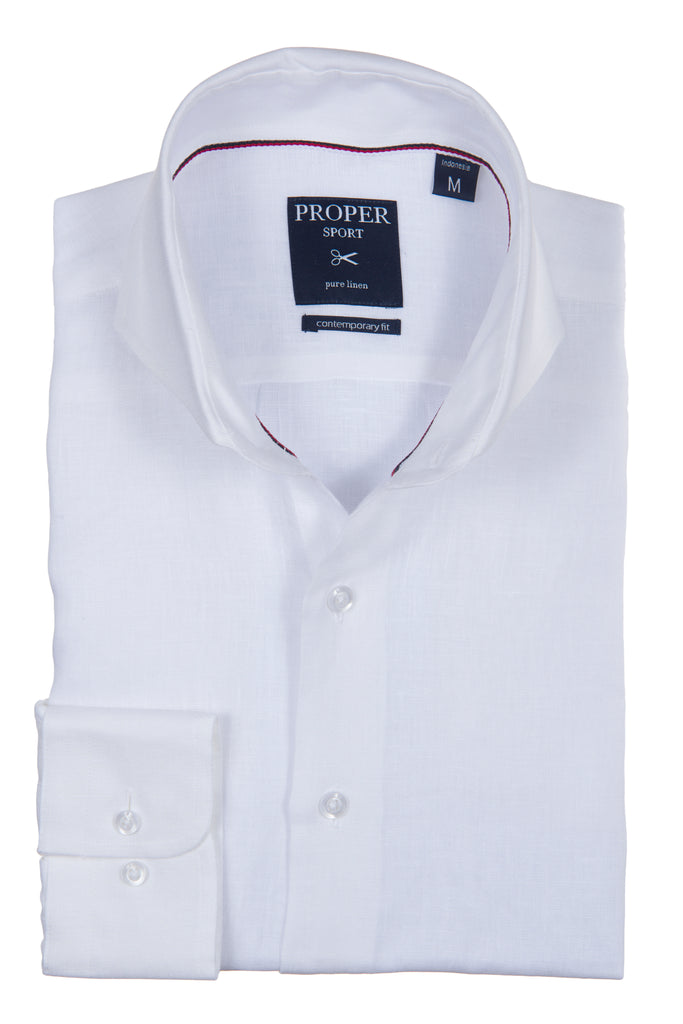 40 % OFF!! White Linen Contemporary fit Cutaway Collar Shirt