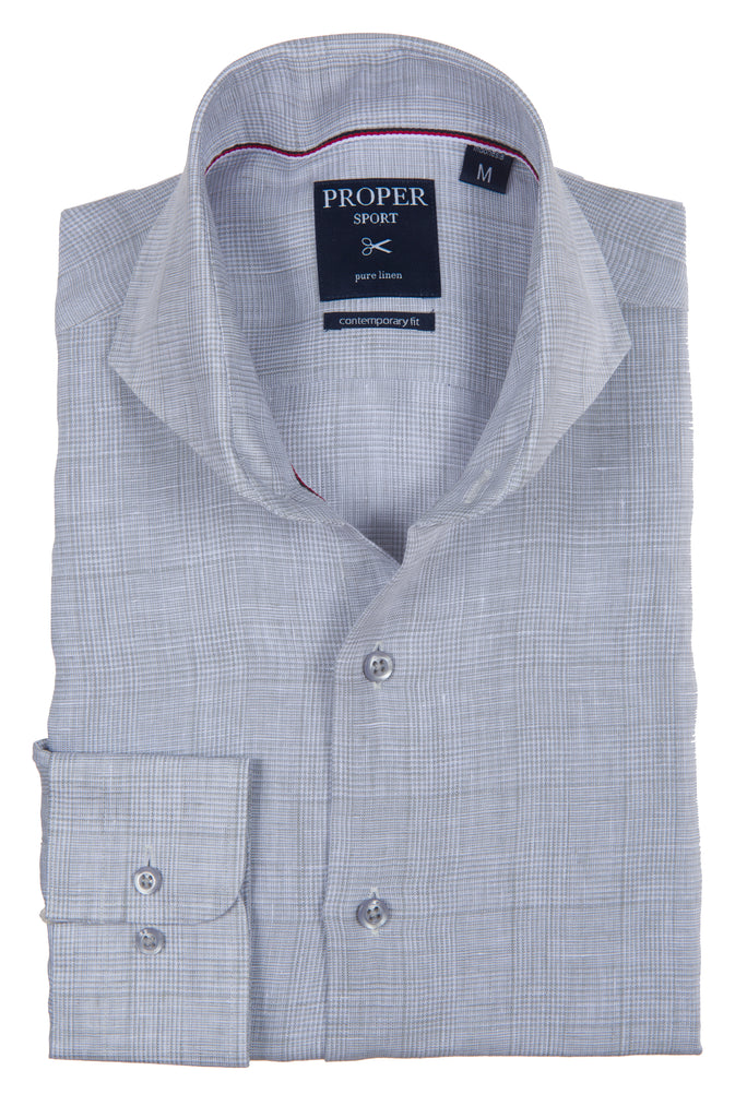 40% OFF!! Grey Linen Glen Plaid Contemporary fit Cutaway Collar Shirt