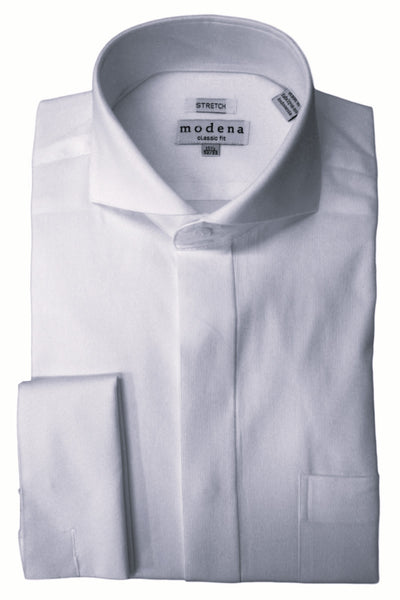 extreme cutaway collar dress shirt Modena PINSTRIPED COTTON-SILK SHIRT - Cleanly finished buttonholes style classic Men Size:Large