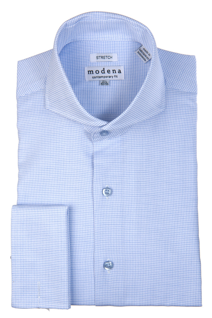 Blue Check Contemporary fit Cutaway Collar Dress Shirt