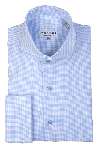 Blue Check Contemporary fit Cutaway Collar Dress Shirt