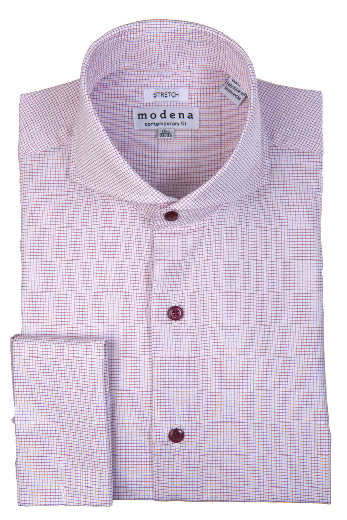 Burgundy Check Contemporary fit Cutaway Collar Dress Shirt