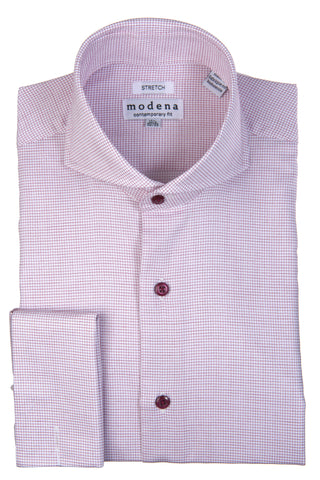 Burgundy Check Contemporary fit Cutaway Collar Dress Shirt