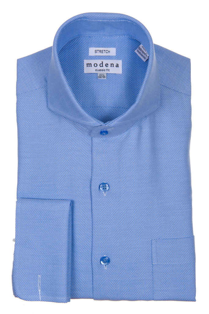 Blue Pique Cutaway Collar Dress Shirt