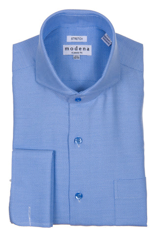 Blue Pique Cutaway Collar Dress Shirt