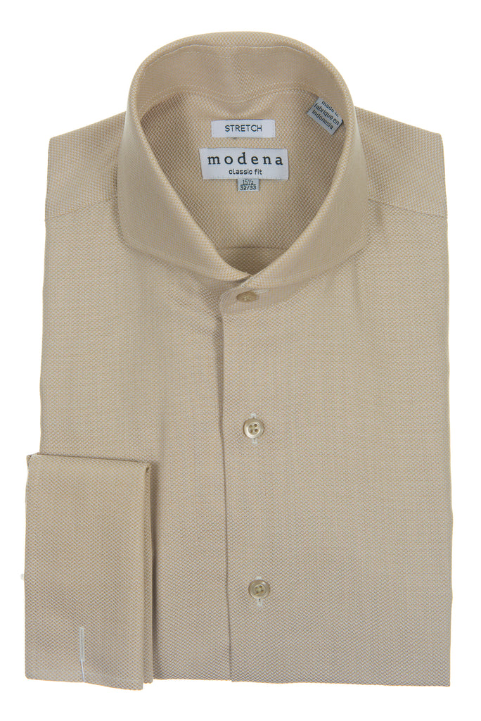 Tan Pique Cutaway Collar Dress Shirt