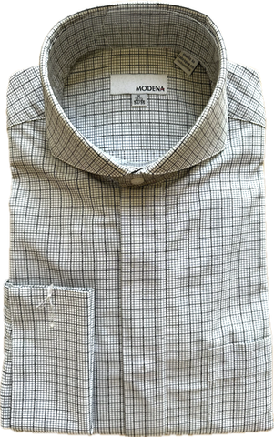 Black & White Tattersall Check Cutaway Collar Dress Shirt