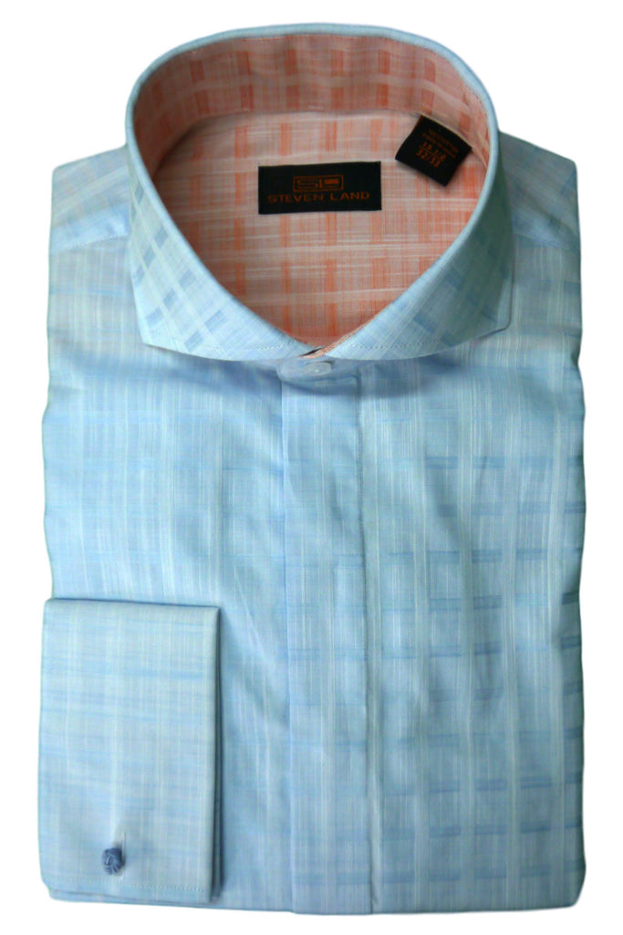 Blue Tonal Plaid Cutaway Collar Dress Shirt