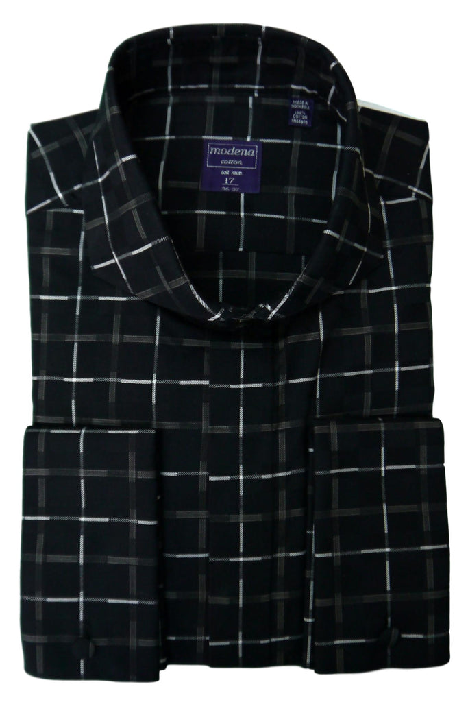 Dark Navy Windowpane Cutaway Collar Shirt