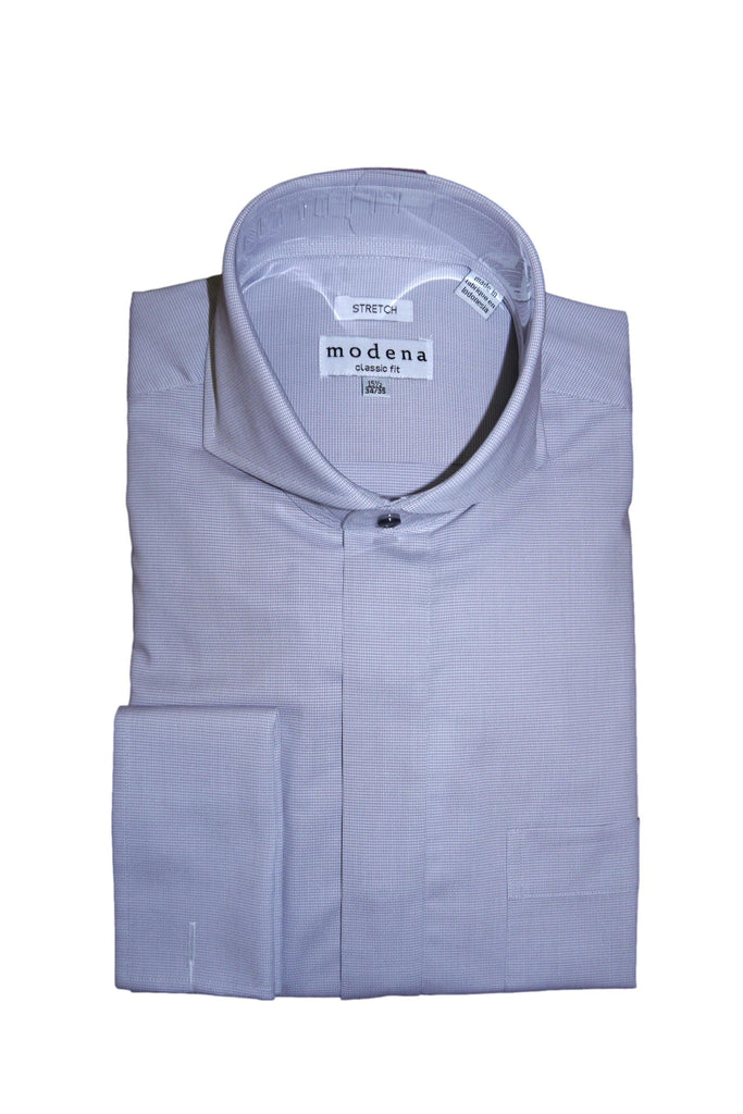 Grey Micro-check Stretch Cutaway Collar Shirt