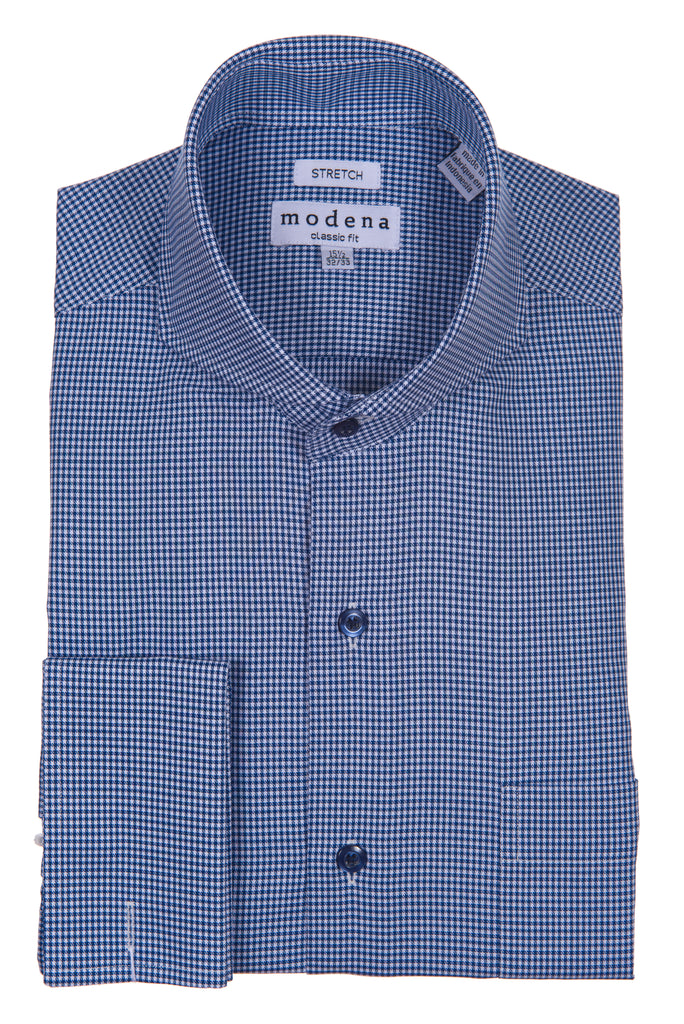 Navy Mini-Gingham Cutaway Collar Shirt