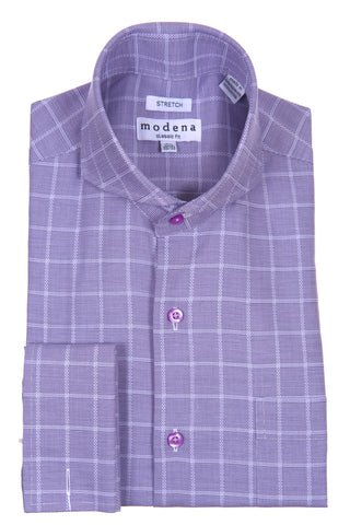 Purple Window Pane Cutaway Collar Shirt