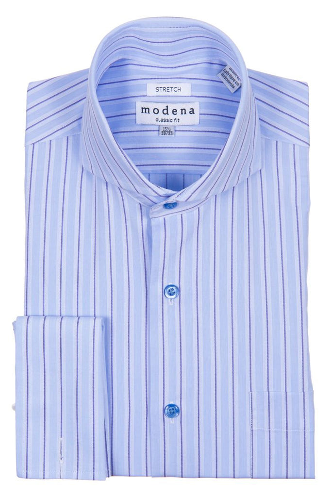 Blue and White Striped Cutaway Collar Shirt