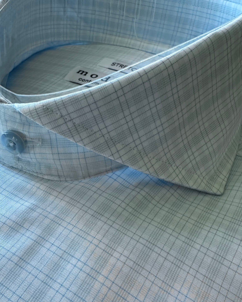 NEW Light Blue Tattersall Contemporary fit Cutaway Collar Dress Shirt