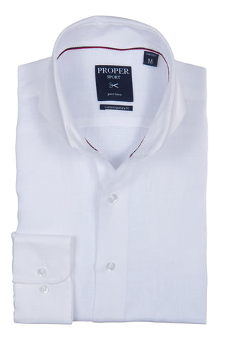 White Linen Contemporary fit Cutaway Collar Shirt