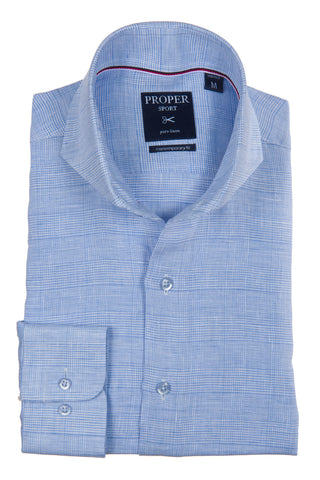 Blue Linen Contemporary fit Cutaway Collar Shirt
