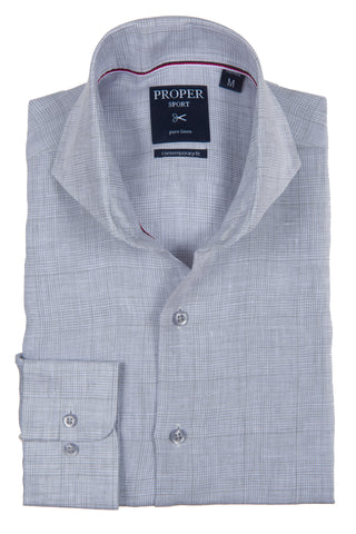 Grey Linen Contemporary fit Cutaway Collar Shirt