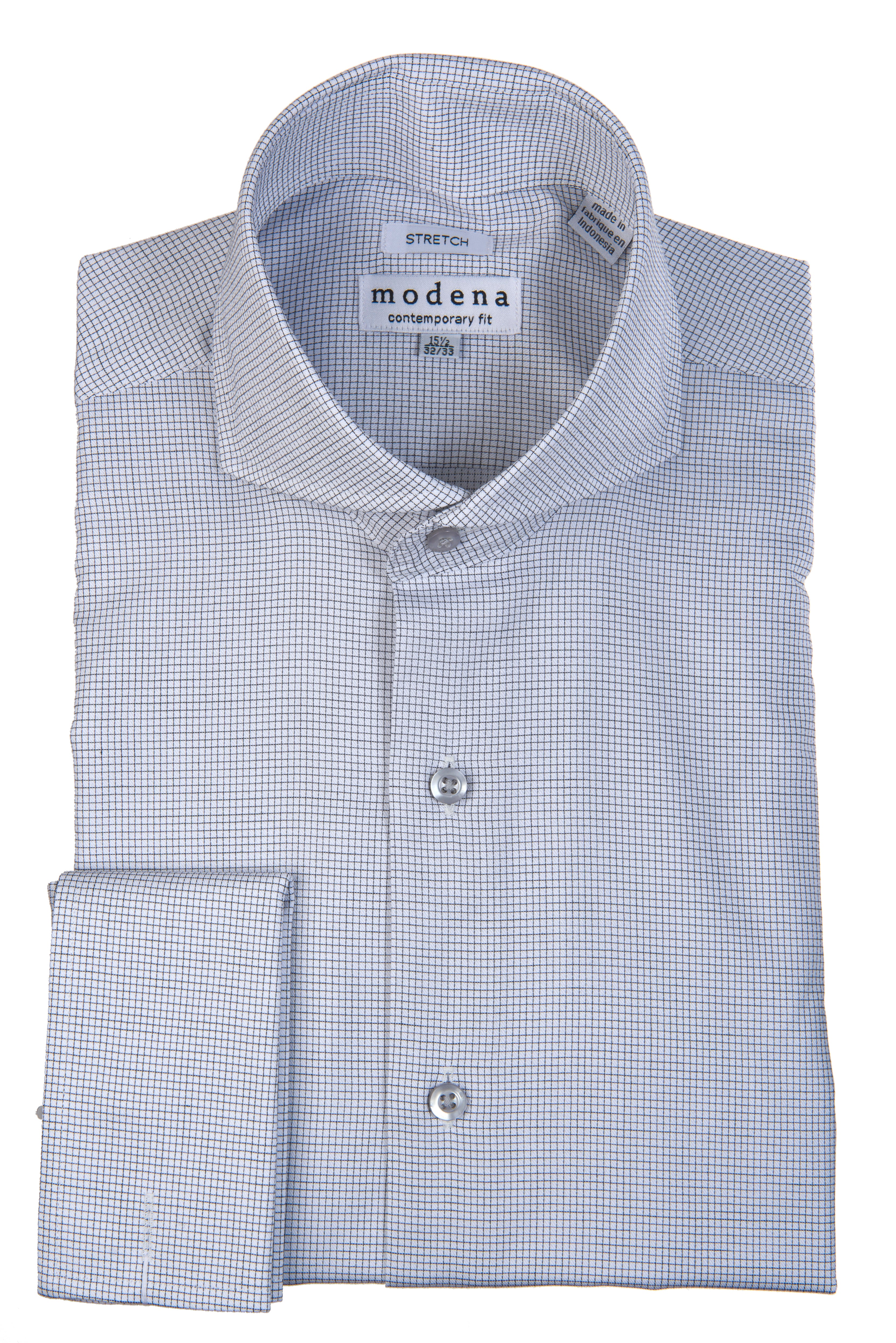 【MODERNIF】nurse linen check shirt Modena - NEW Black Check Contemporary fit Cutaway Collar