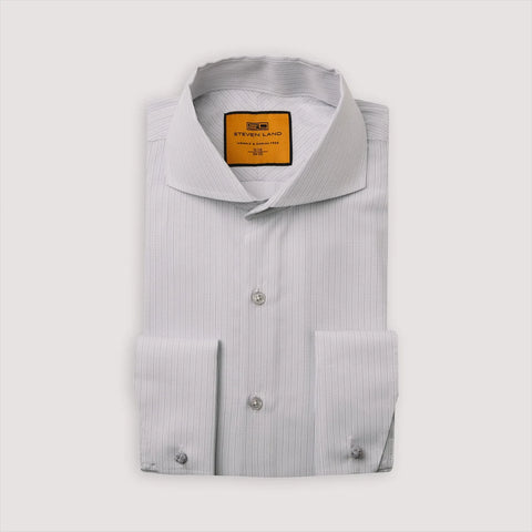 NEW Dove Grey Vertical Striped Steven Land Cutaway Collar Shirt