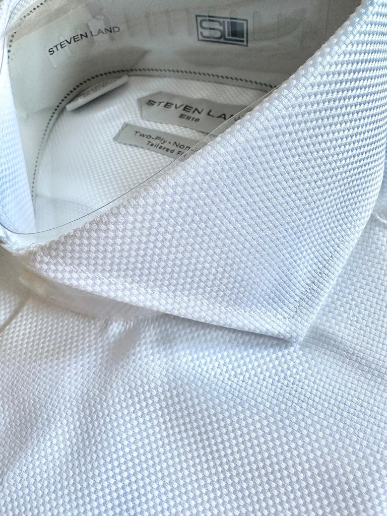 NEW White Steven Land Basket Weave Cutaway Collar Shirt