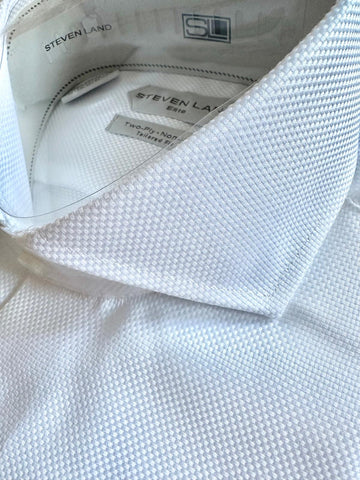 NEW White Steven Land Basket Weave Cutaway Collar Shirt
