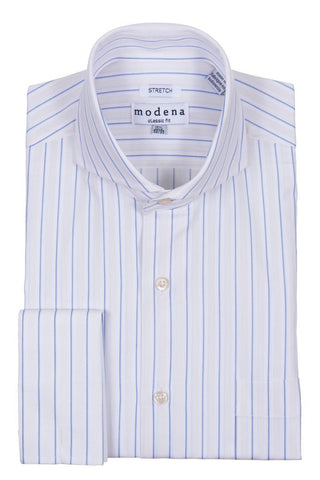 CREAM and Blue Striped Cutaway Collar Shirt