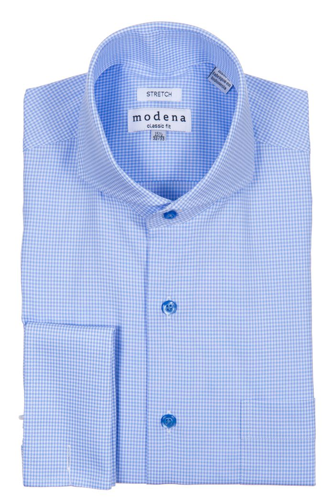 Blue Mini-Gingham Cutaway Collar Shirt