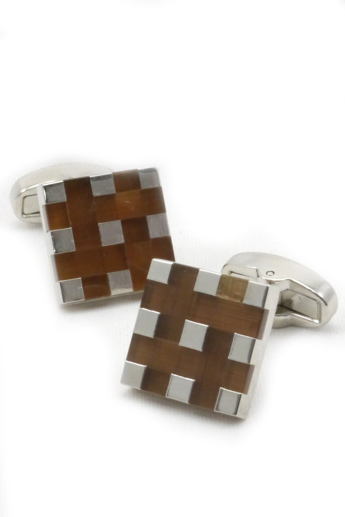 Silver and Brown Geometric Cufflinks