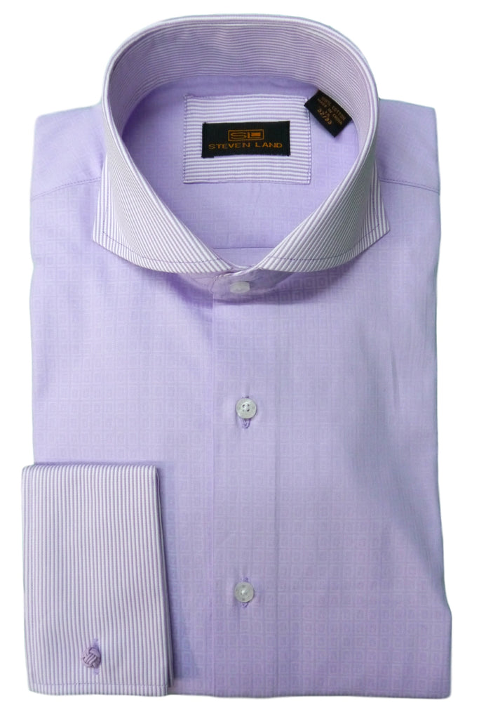 Lavender Cutaway Collar Shirt with Contrasting Striped Collar and Cuffs