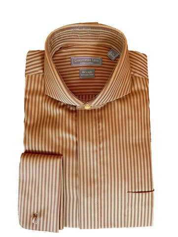 Gold Herringbone Striped Christopher Lena Cutaway Collar Shirt