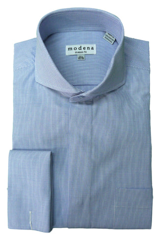 Blue Mini Check Cutaway Collar Dress Shirt