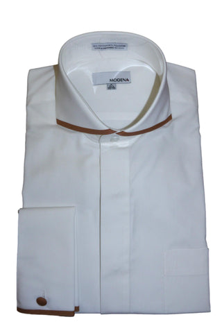 Cream Cutaway Collar Shirt With Tan Trim on Collar and Cuffs