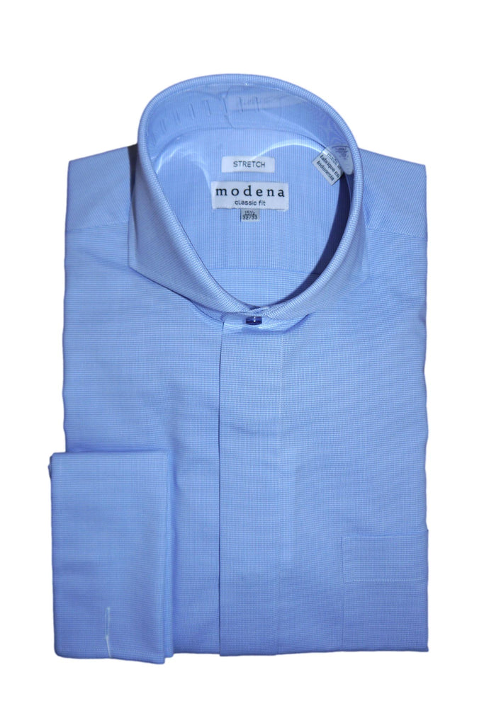 Blue Micro-check Stretch Cutaway Collar Shirt