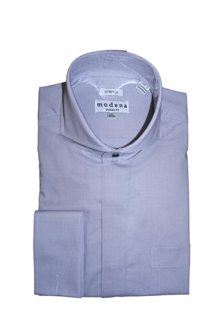 Grey Micro-check Stretch Cutaway Collar Shirt