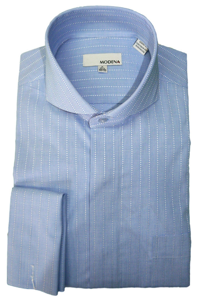 Powder Blue Pin Dot Stripe Cutaway Collar Dress Shirt