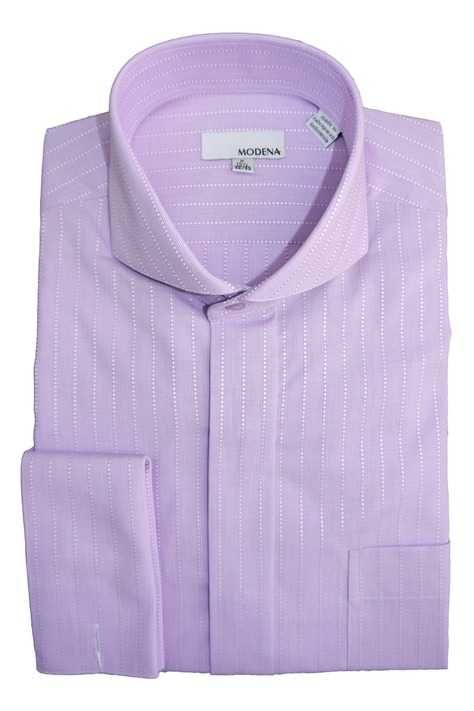 Lavender Pin Dot Stripe Cutaway Collar Dress Shirt