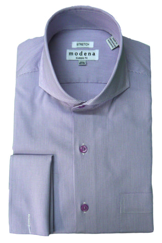 Purple Mini Check Cutaway Collar Dress Shirt