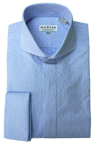 Blue Textured Floral Cutaway Collar Dress Shirt