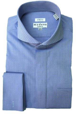 Blue Tonal Check Cutaway Collar Dress Shirt