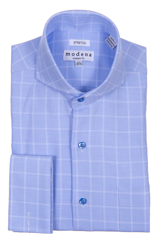 Blue Window Pane Cutaway Collar Shirt