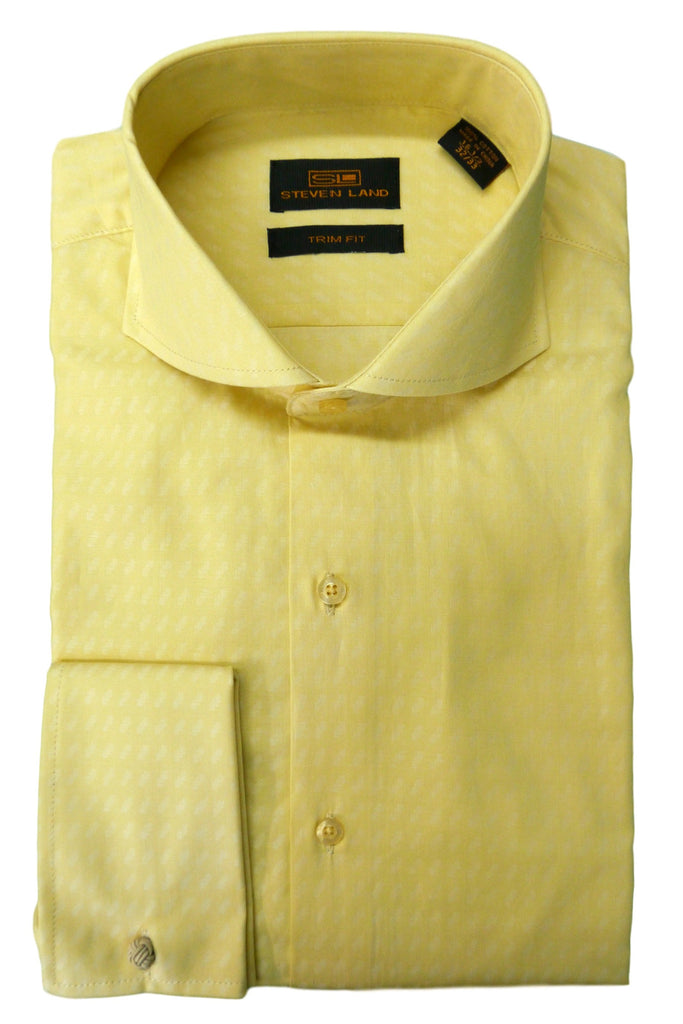 Yellow and Cream Patterned Cutaway Collar Shirt
