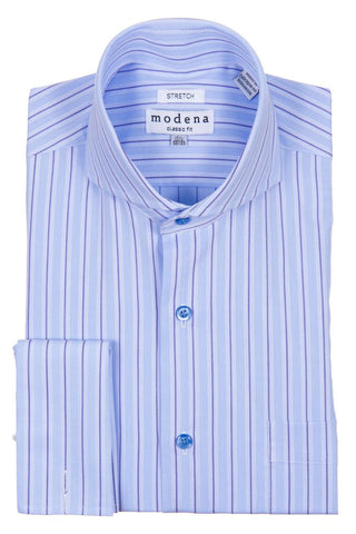 Blue and White Striped Cutaway Collar Shirt